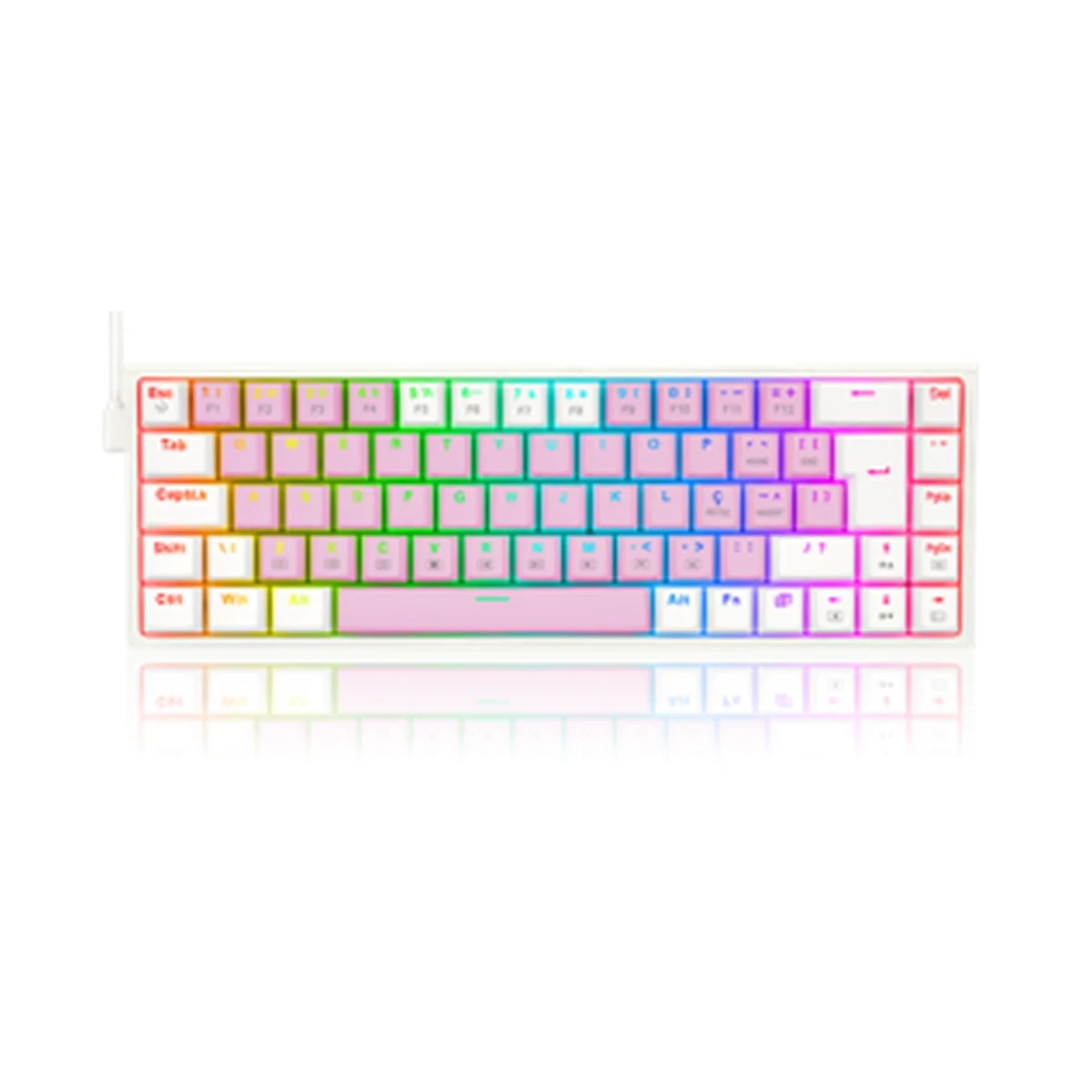 Teclado Mecânico Gamer Castor RGB Branco Com Rosa Switch Marrom ABNT2