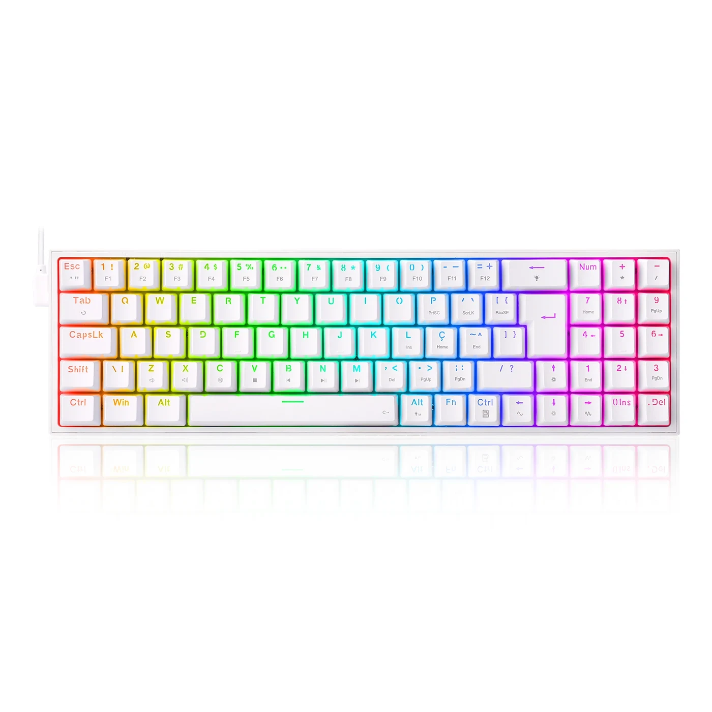 Teclado Mecânico Gamer Pollux RGB Branco Switch Marrom