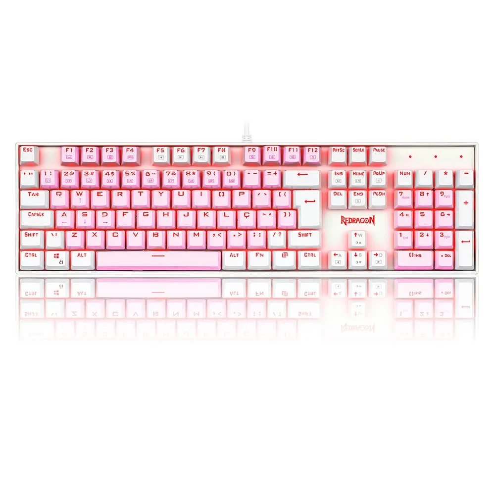 Teclado Mecânico Gamer Single Color Redragon Mitra Rosa E Branco Com Switch Marrom