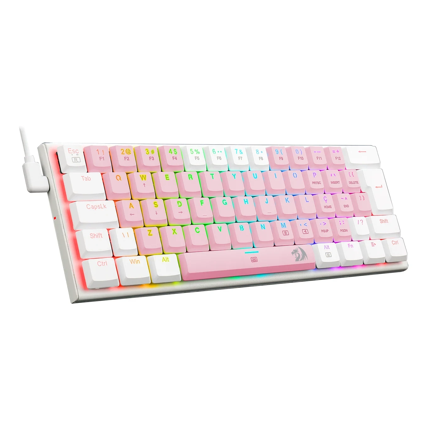 Teclado Mecânico Gamer Redragon Anivia Rosa Com Branco RGB Com Switch Marrom ABNT-2