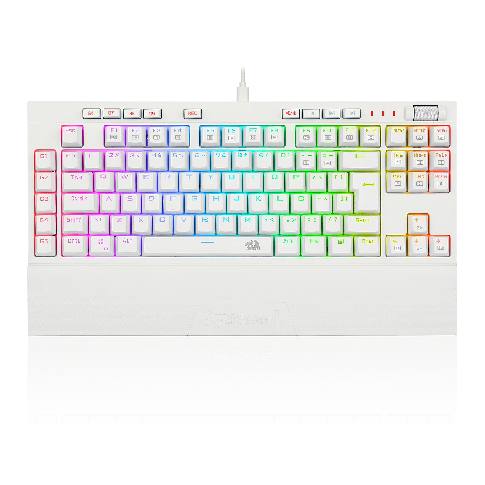 Teclado Óptico Mecânico RGB Redragon Broadsword PRO Branco Switch Vermelho
