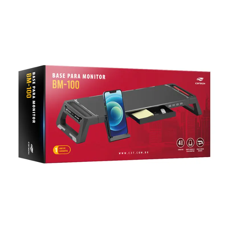 SUPORTE PARA MONITOR 4 USB BM-100BK PRETO C3TECH