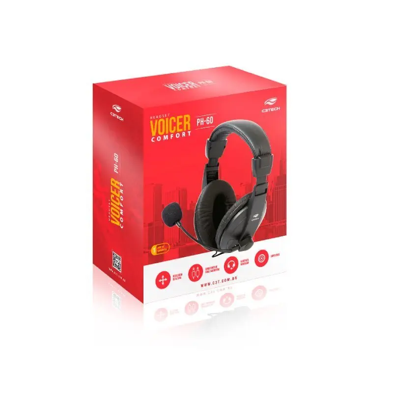 HEADSET P2 VOICER COMFORT PH-60BK PRETO C3TECH