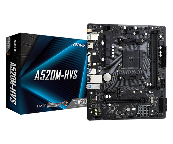 Placa-Mãe ASRock A520M-HVS — AM4, DDR4, mATX