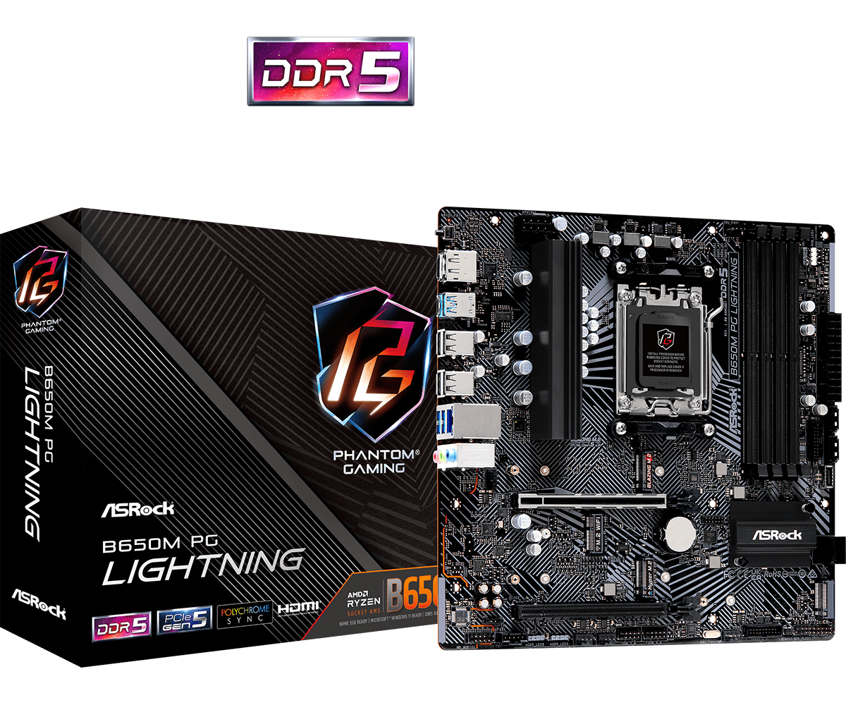 Placa-Mãe ASRock B650M PG Lightning — AM5, DDR5, mATX
